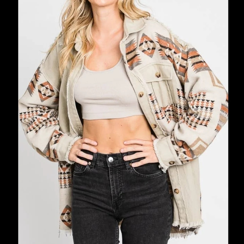 Boho Aztec Button Down Jacket New - Picture 6 of 7